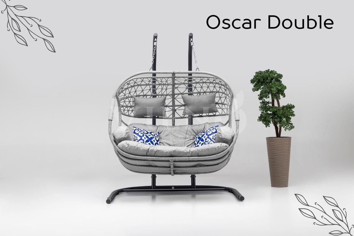Oscar Luxio Cord Örgü 2'li Bahçe Balkon Salıncak Gri