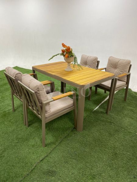 Efes Alüminyum Bahçe Balkon Masa Takımı Ahşap Tablalı (90cmx160cm)