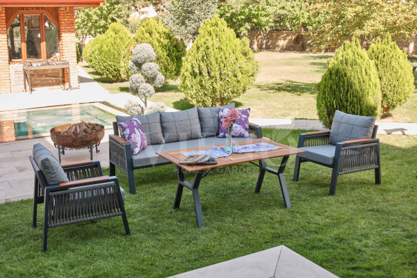 Efes Plus Alüminyum Bahçe Balkon Oturma Grubu Antrasit