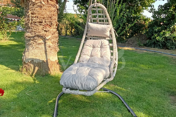 Bodrum Tekli Rattan Bahçe Balkon Salıncak Gri