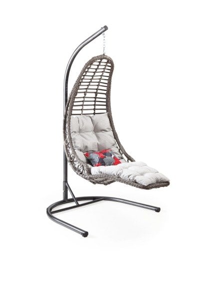 Bodrum Tekli Rattan Bahçe Balkon Salıncak Gri