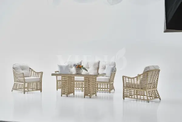 Bergama Rattan Bahçe Balkon Oturma Grubu Cappuccino - Bench Hariç