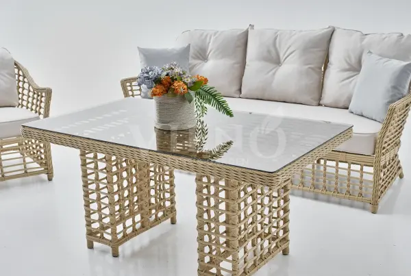 Bergama Rattan Bahçe Balkon Oturma Grubu Cappuccino - Bench Hariç