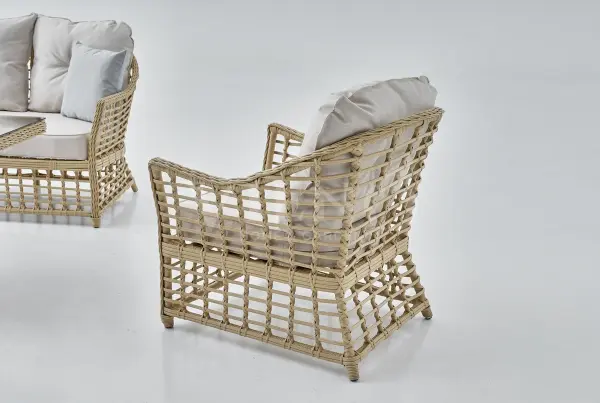 Bergama Rattan Bahçe Balkon Oturma Grubu Cappuccino - Bench Hariç