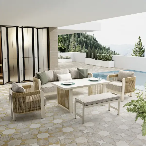 Atlas  Alüminyum Bahçe Balkon Oturma Grubu Krem