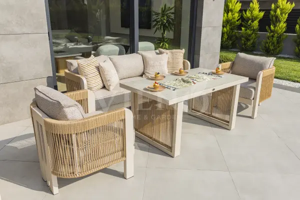 Atlas  Alüminyum Bahçe Balkon Oturma Grubu Krem