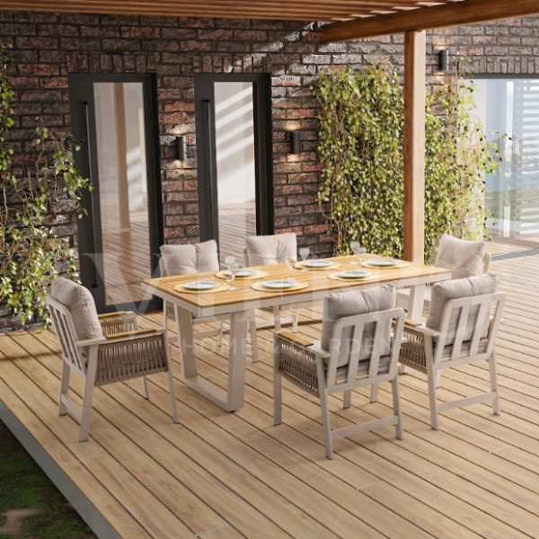 Artemis Plus Alüminyum Bahçe Balkon Masa Takımı (100x200) Krem