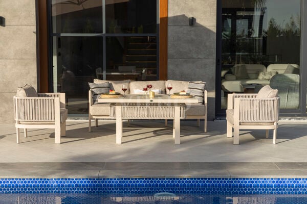Marina Midi Alüminyum Bahçe Balkon Oturma Grubu Krem