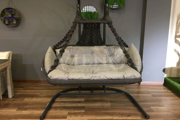 Maya Makrome Örgü Çift Kişilik Bahçe Balkon Salıncak Antrasit