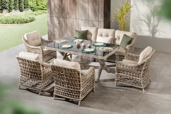 Dora Rolex Rattan Bahçe Balkon Oturma Takımı