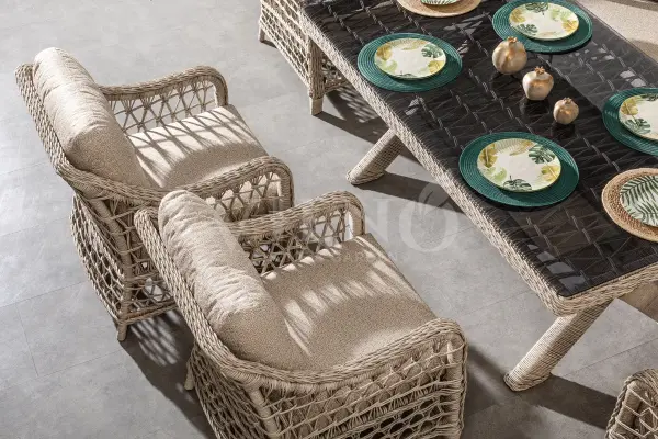 Dora Rolex Rattan Bahçe Balkon Oturma Takımı (90-180cm Masalı)