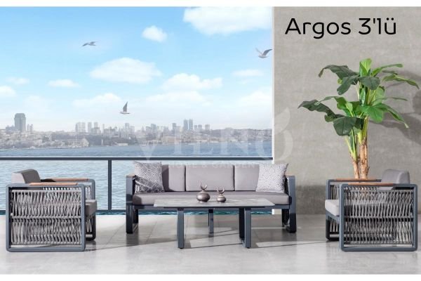Argos Alüminyum Bahçe Balkon Oturma Grubu Yüksek İreko Ahşap Sehpa - Cappuccino