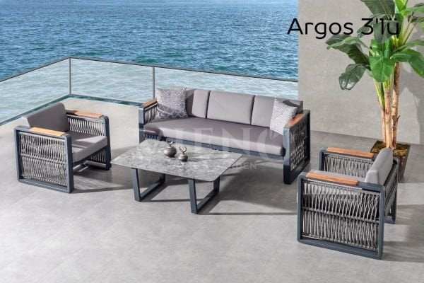 Argos Alüminyum Bahçe Balkon Oturma Grubu Yüksek İreko Ahşap Sehpa - Cappuccino
