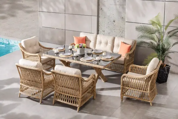 Madeo Rolex Rattan Bahçe Balkon Oturma Grubu (90x180cm Masalı)