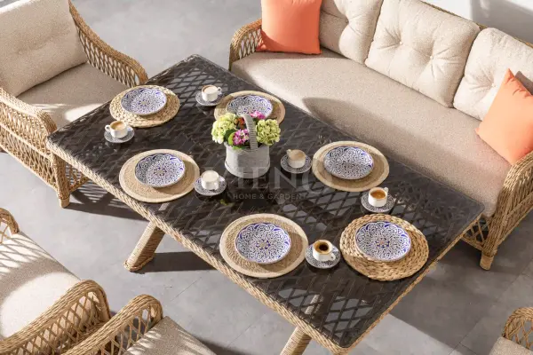 Madeo Rolex Rattan Bahçe Balkon Oturma Grubu (90x180cm Masalı)