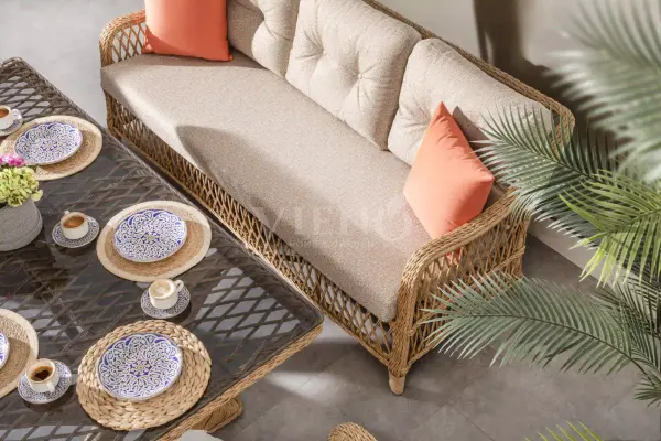 Madeo Rolex Rattan Bahçe Balkon Oturma Grubu (90x180cm Masalı)