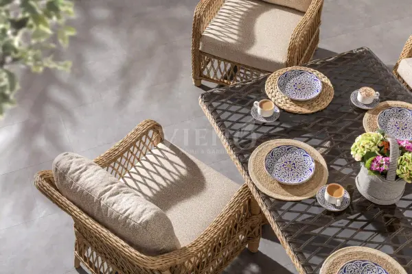 Madeo Rolex Rattan Bahçe Balkon Oturma Grubu (90x180cm Masalı)