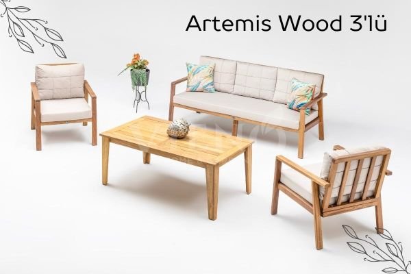 Artemis Wood 3'lü Ahşap Bahçe Balkon Oturma Grubu (TEŞHİR)