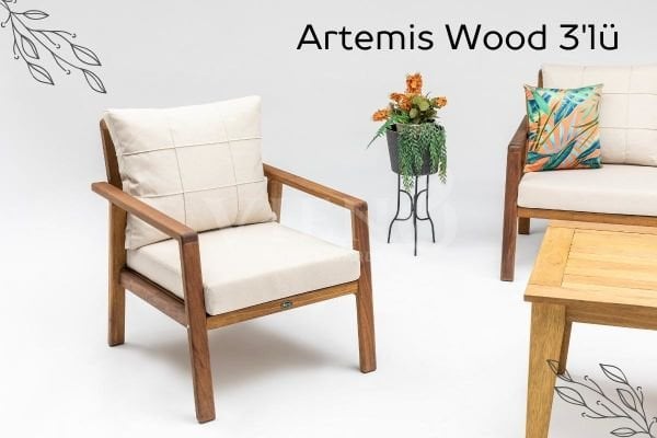 Artemis Wood 3'lü Ahşap Bahçe Balkon Oturma Grubu