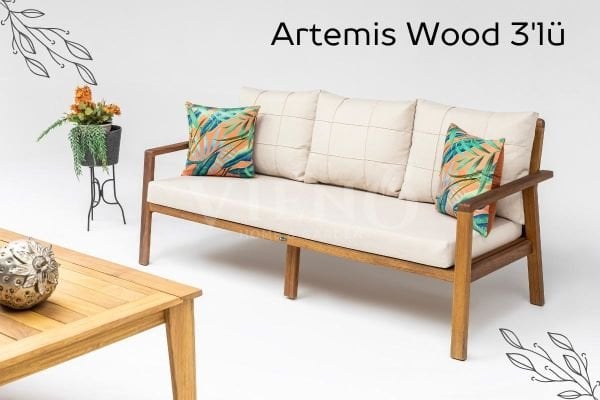 Artemis Wood 3'lü Ahşap Bahçe Balkon Oturma Grubu