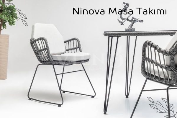 Ninova Luxio-Cord Bahçe Balkon Masa Takımı (90x90)