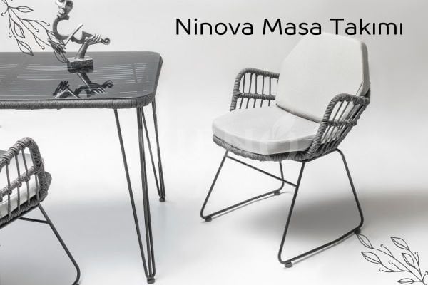 Ninova Luxio-Cord Bahçe Balkon Masa Takımı (90x90)