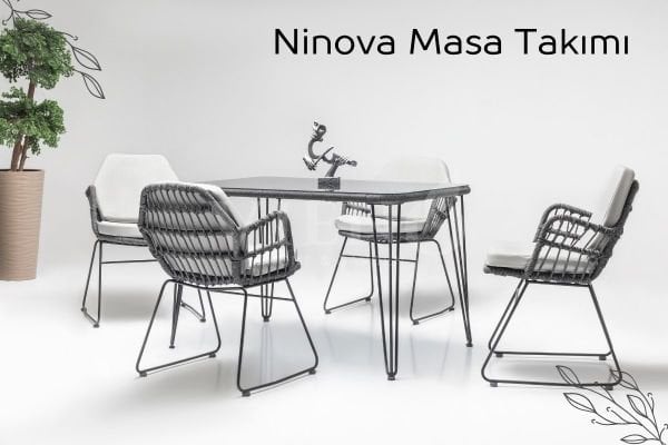 Ninova Luxio-Cord Bahçe Balkon Masa Takımı (90x90)