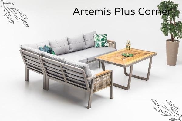 Artemis Plus Alüminyum Bahçe Balkon Köşe Takımı Yüksek İreko Ahşap Sehpa