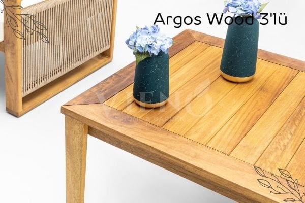 Argos Wood Ahşap Bahçe Balkon Oturma Grubu (3+1+1)