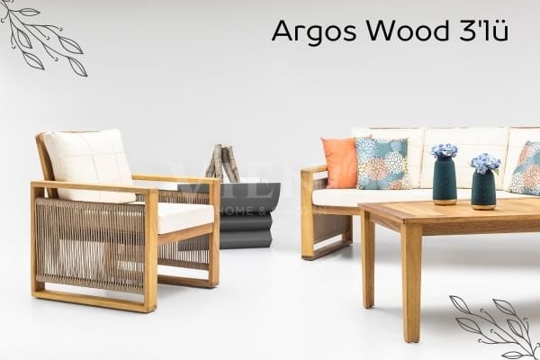 Argos Wood Ahşap Bahçe Balkon Oturma Grubu (3+1+1)
