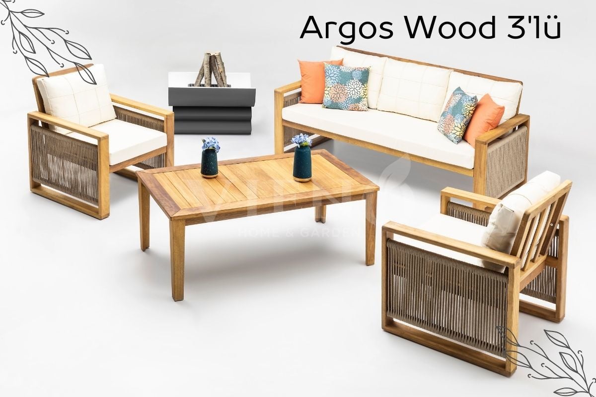 Argos Wood Ahşap Bahçe Balkon Oturma Grubu (3+1+1)