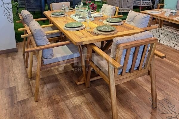 Artemis Wood Ahşap Bahçe Balkon Masa Takımı (100x200) 6 Sandalyeli
