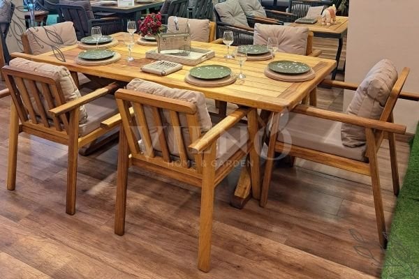 Artemis Wood Ahşap Bahçe Balkon Masa Takımı (100x200) 6 Sandalyeli