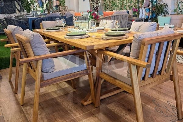 Artemis Wood Ahşap Bahçe Balkon Masa Takımı (100x200) 6 Sandalyeli