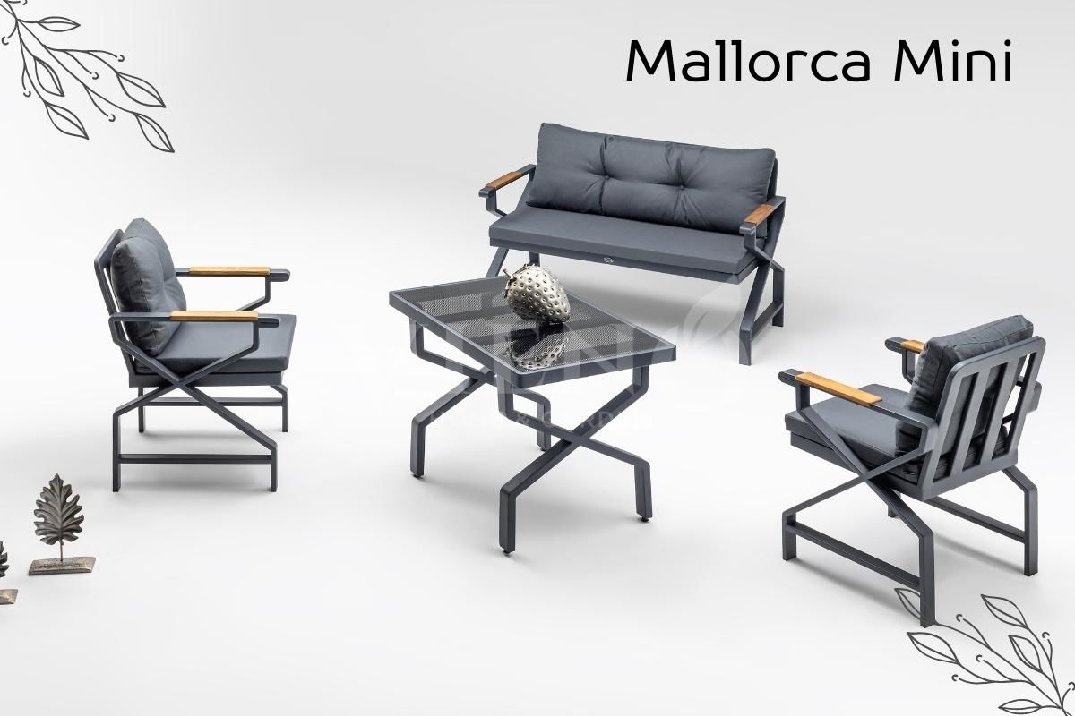 Mallorca Mini 2'li Alüminyum Bahçe Balkon Oturma Grubu Antrasit