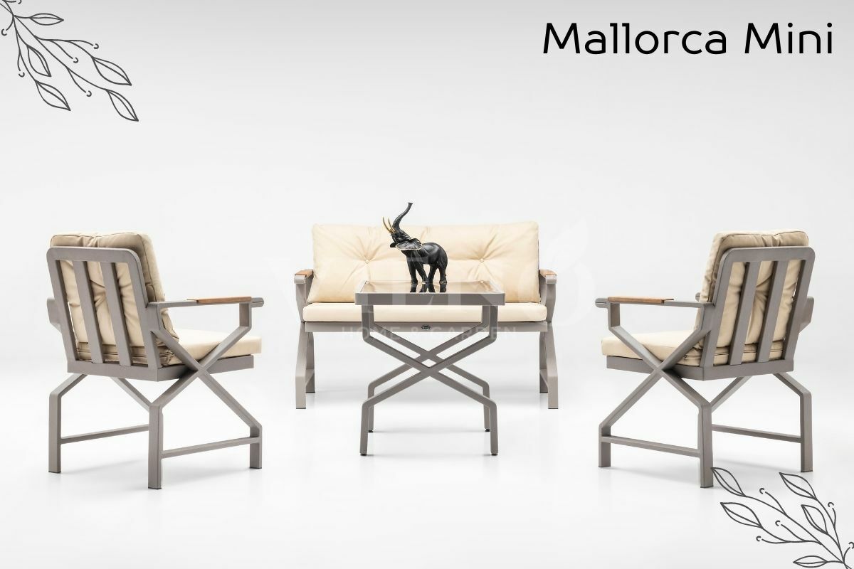 Mallorca Mini 2'li Alüminyum Bahçe Balkon Oturma Grubu Cappuccino