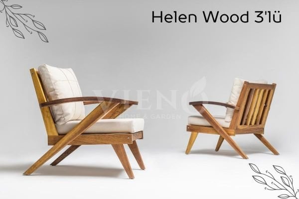 Helen Wood Ahşap Bahçe Balkon Oturma Grubu (3+1+1)