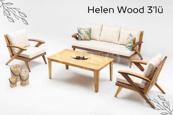 Helen Wood Ahşap Bahçe Balkon Oturma Grubu (3+1+1)