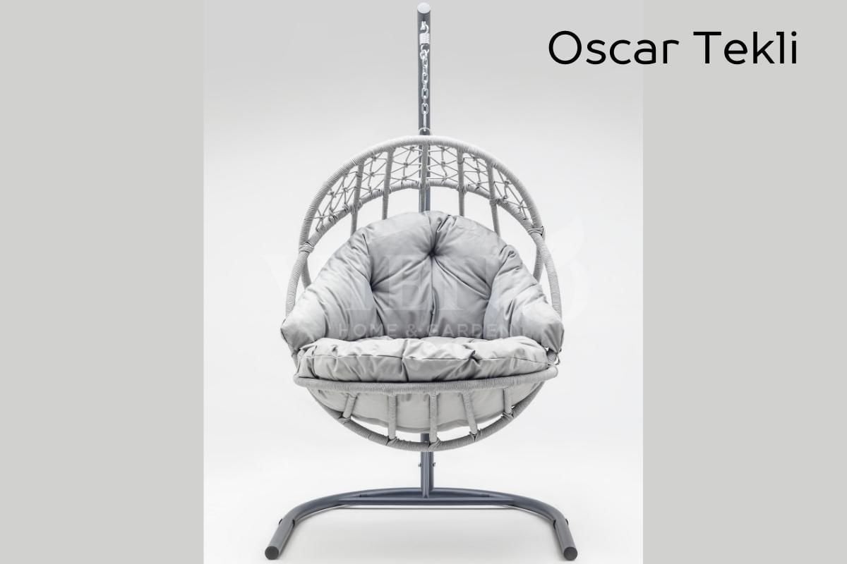 Oscar Luxio Cord İp Örgü Tek Kişilik Bahçe Balkon Salıncak Gri