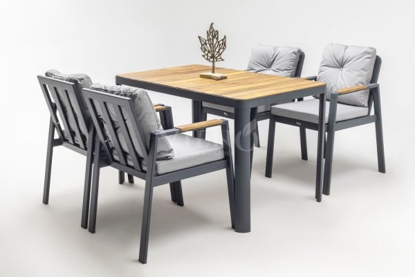 Efes Alüminyum Bahçe Balkon Masa Takımı Ahşap Tablalı (80x140)