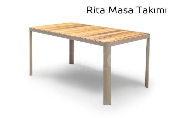 Rita Alüminyum Bahçe Balkon Masa Takımı Ahşap Tablalı (90x160)