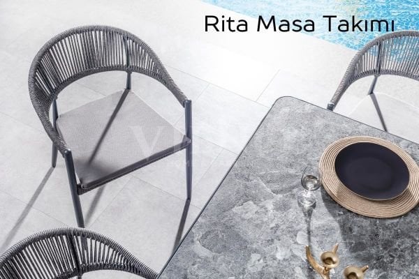 Rita Alüminyum Bahçe Balkon Masa Takımı HPL Kompakt Tablalı (100x200) Antrasit