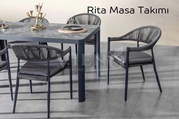 Rita Alüminyum Bahçe Balkon Masa Takımı HPL Kompakt Tablalı (100x200) Antrasit