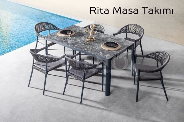 Rita Alüminyum Bahçe Balkon Masa Takımı HPL Kompakt Tablalı (100x200) Antrasit