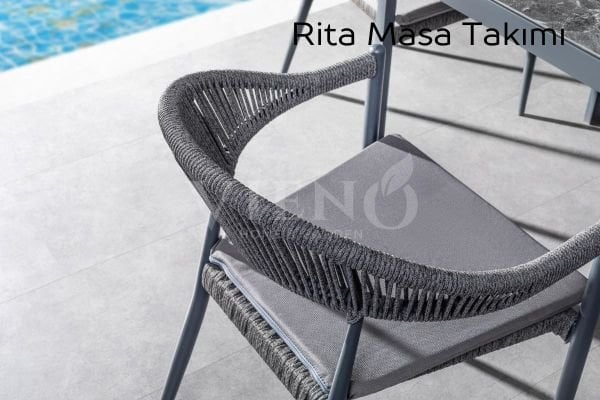 Rita Alüminyum Bahçe Balkon Masa Takımı HPL Kompakt Tablalı (100x200) Antrasit