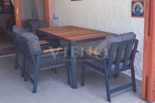 Artemis Plus Alüminyum Bahçe Balkon Masa Takımı Ahşap Tablalı (80x140)