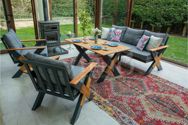 Lotus Alüminyum Bahçe Balkon Oturma Grubu Antrasit (TEŞHİR)