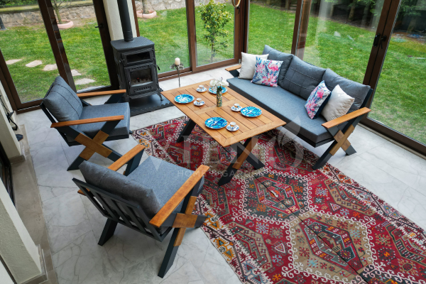 Lotus Alüminyum Bahçe Balkon Oturma Grubu Antrasit (TEŞHİR)