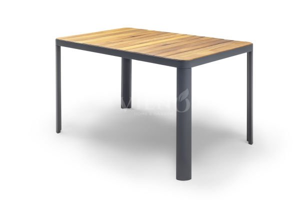 Efes Alüminyum Bahçe Balkon Masa Takımı Ahşap Tablalı (90cmx160cm) Antrasit