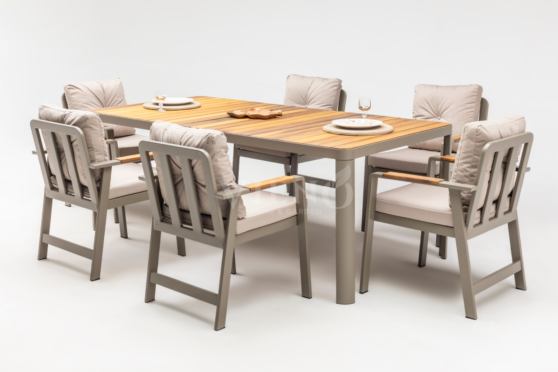 Efes Alüminyum Bahçe Balkon Masa Takımı Ahşap Tablalı (90cmx160cm) Cappuccino